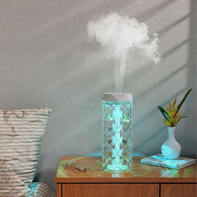 Small Air Humidifier Colorful Ambient Lighting Multi Faceted Prism Design for Car Home Room (1000ML)