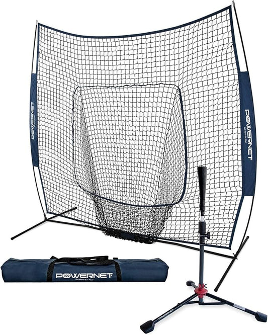 PowerNet Baseball Softball Practice Net 7x7 with Baseball Accessories for Practice Pitching, Batting & Fielding, Ball Caddy, Weighted Baseballs, Tee