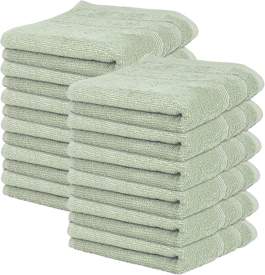 Kaufman - Premium Hand Towels Set for Bathroom, Spa, Gym, and Face Towel 100% Cotton Ring Spun, Ultra Soft Feel and Highly Absorbent Towels (12, SAGE Green)-FlexoryFit