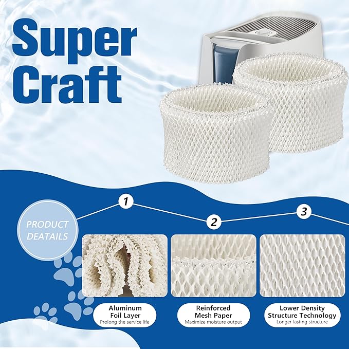 Funmit WF2 Humidifier Filter Replacement for Vicks Kaz Humidifier Starry Night Cool Mist V3500N V3700 V3100 V3900 Sunbeam 1118 1119 Honeywell HCM-300T HCM-350 WA-8D Enviracaire ECM-500 6 Pack