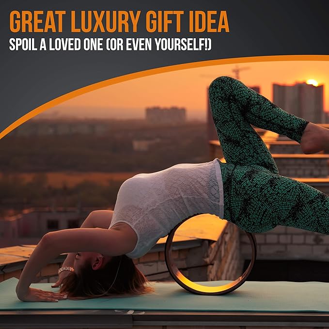 Deluxe Cork Yoga Wheel Set - Cork Wheel + 2 Blocks + Strap + Exercise Guide. Extra Firm Bricks. Better Support, Natural and Eco-Friendly. Home Exercise Kit. Ideal for Women Yogis.-FlexoryFit