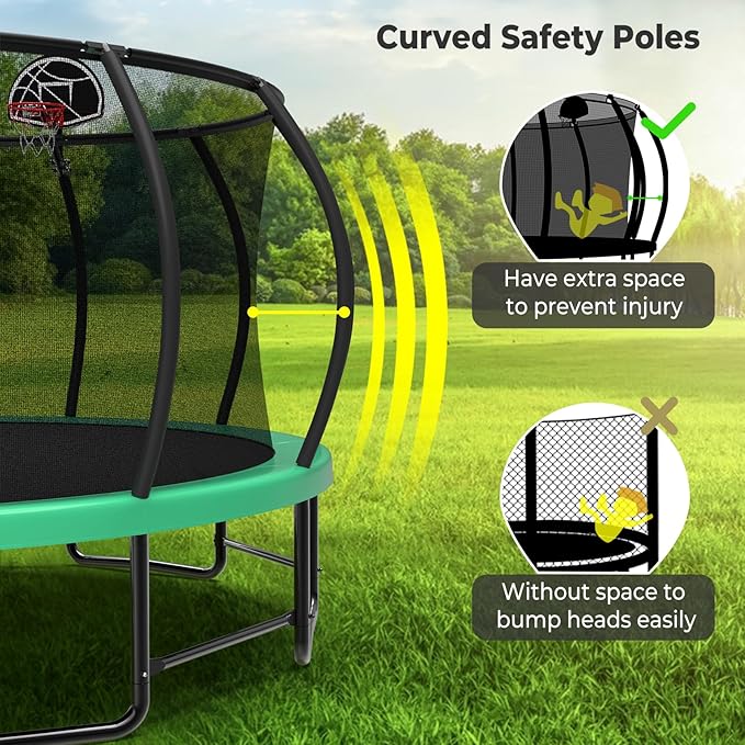 10 12 14 15 16FT Outdoor Trampolines for Kids and Adults, Pumpkin Trampoline with Curved Poles, Recreational Trampoline with Basketball Hoop and Safety Enclosure Net for Kids and Adults-FlexoryFit