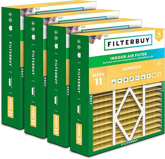 Filterbuy 20x25x5 Air Filter MERV 11 (MPR 1200) Allergen Defense (4-Pack), Pleated HVAC AC Furnace Filters for Amana, Coleman, Goodman, Maytag, York, and More (Actual Size: 20.19 x 25.31 x 5.25)
