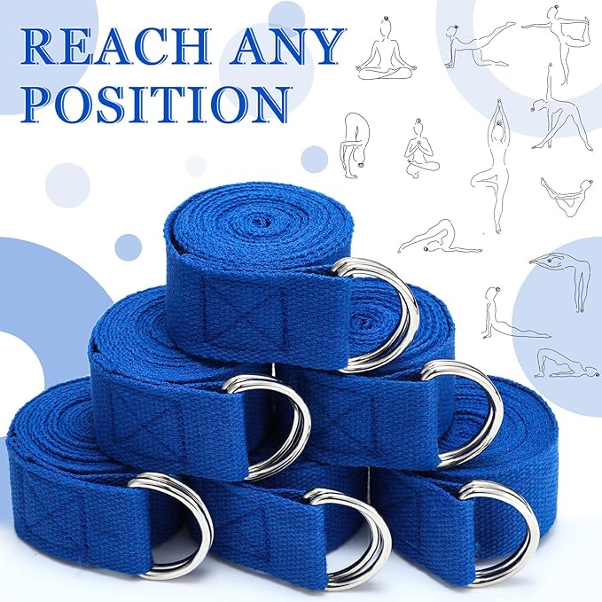 6 Pcs Yoga Strap for Stretching 8 Ft Yoga Exercise Adjustable Straps Bands with Safe Adjustable D Ring Buckle for Pilates Gym Workouts Fitness Improves Sitting Posture-FlexoryFit