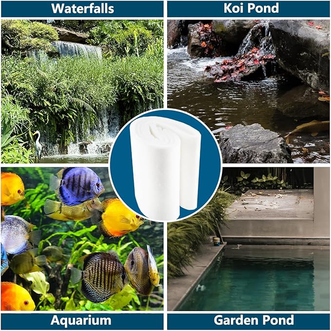 RINOO White Koi Pond Filter Pad Fine Bulk - Cut to Fit - Durable Fish Pond Filter Media - Water Garden Aquariums Filter Material - 39.6" (3.3 ft) x 12" x 3/5" - 4/5" Thickness - 2 Pack