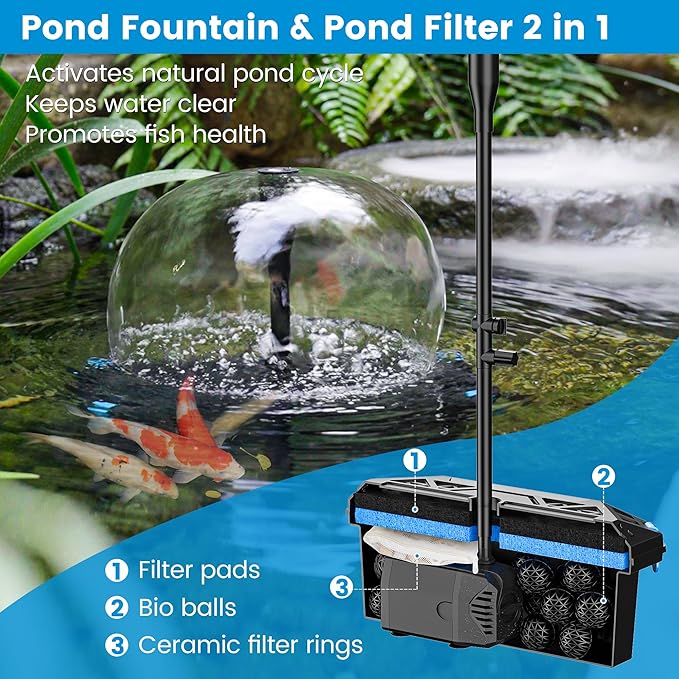 NFESOLAR Solar Pond Filter Pump Kit for Outdoor Pond, 30W Solar Water Fountain with 200 GPH Submersible Pump, 4 Sprayers, 16.4ft Cable, 6.6ft Tubing for Koi Pond, Fish Tank and Garden Water Features