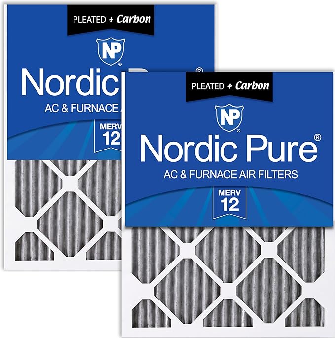 Nordic Pure 12x12x1 (11 3/4 x 11 3/4 x 3/4) Furnace Air Filters MERV 12 Pleated Plus Carbon 2 Pack