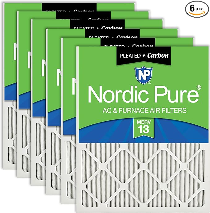Nordic Pure 24x30x1 (23 1/2 x 29 1/2 x 3/4) Pleated Air Filters MERV 13 Plus Carbon 6 Pack