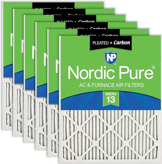 Nordic Pure 12x12x1 (11 3/4 x 11 3/4 x 3/4) Pleated Air Filters MERV 13 Plus Carbon 6 Pack