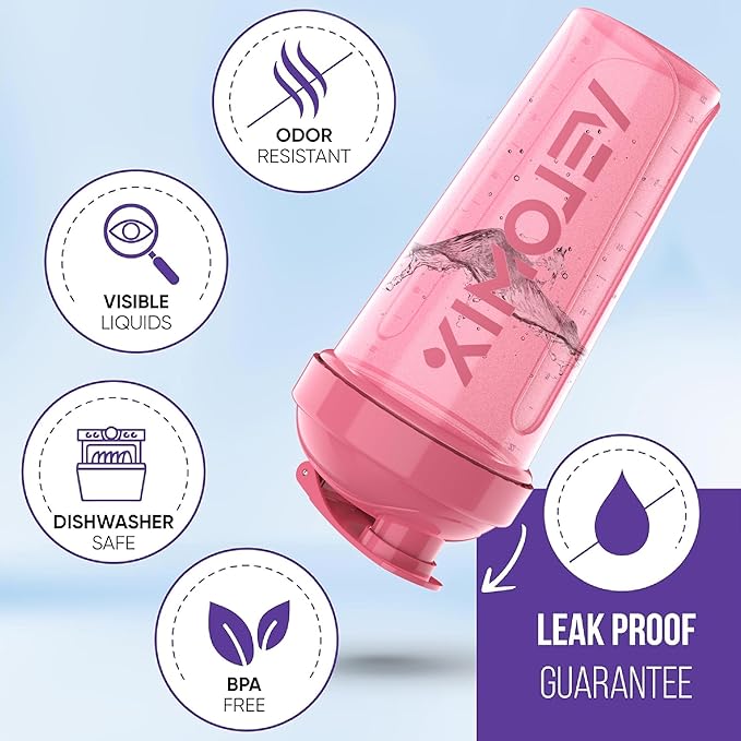 '-2 Pack- 28 oz Protein Shaker Bottles for Protein Mixes - 2x Wire Whisk | Leak Proof Shaker Cups for Protein Shakes | Protein Shaker Bottle Pack (Pink/Transparent)-FlexoryFit