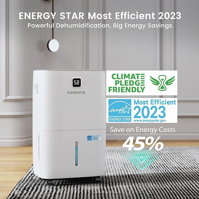 Kesnos 80 Pints Energy Star Dehumidifier for Home & Basement with Drain Hose, Front LED Display and 1.06 Gal Water Tank, Ideal for Spaces up to 5,500 Sq. Ft., Featuring Auto Defrost & Timer Function