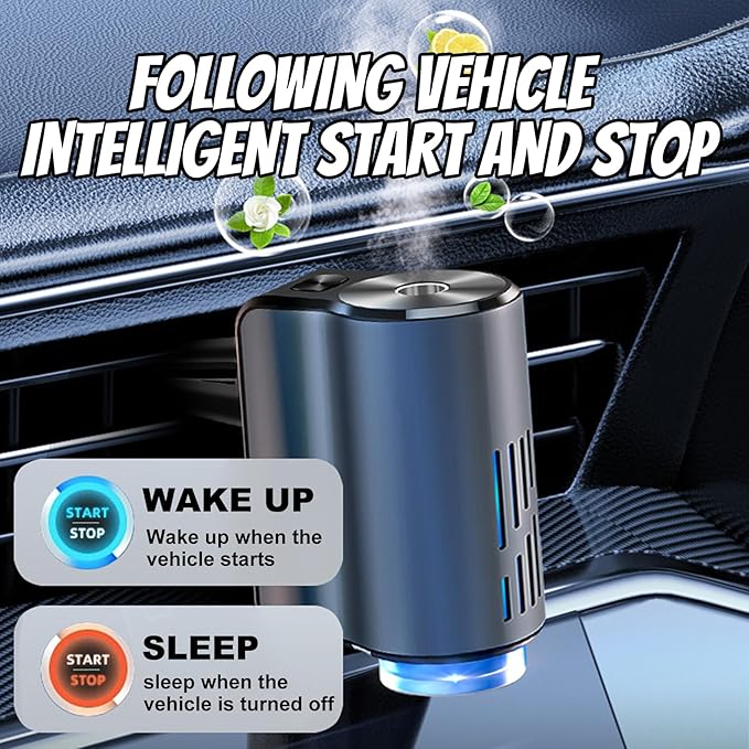 Car Air Freshener Diffuser, Smart Car Air Freshener, 3 Adjustable Modes, Auto On/Off Smart Cars Diffuser, Rechargeable Aromatizante Para Carro Difusor with 6 Bottles Essential Oil