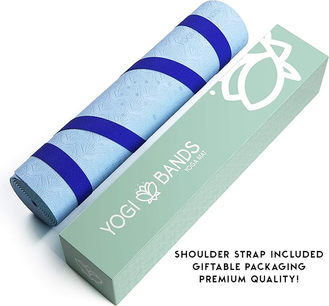 Premium TPE Yoga Mat - Body Alignment Guide Lines and Non-Slip Grip - Perfect for Home Exercise and Gym Workout - Light, Portable, Compact - Travel-Friendly Shoulder Strap-FlexoryFit