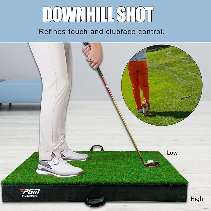 PGM 40"x 40" Golf Practice Mat - 4 Adjustable Simulation Slopes Golf Mats - Golf Hitting Mat - Golf Mats Practice Indoor Outdoor - Golf Training Mat - Golf Swing Trainer Aid