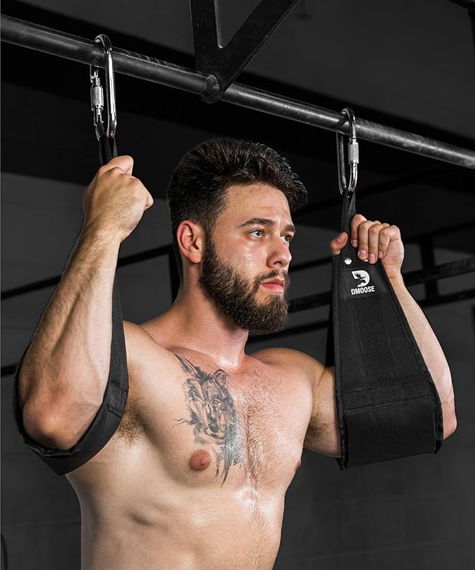 DMoose Fitness Hanging Ab Straps for Pull Up Bar & Core Strength Training - Soft Padded Exercise Straps for Ab Swing & Leg Raises, Hang Bar Strap with 2 Steel Carabiners - Abs Equipment for Home & Gym-FlexoryFit