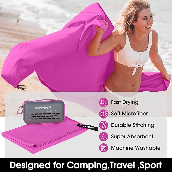 4Monster Camping Towel Super Absorbent, Quick Dry Microfiber Travel Towel, Light Weight Ultra Soft Compact Gym Towel for Hiking Swimming Beach Yoga Travel Sports Backpack-FlexoryFit