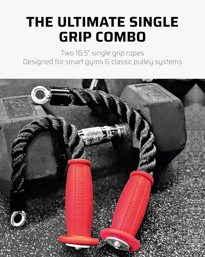 2 Ergonomic 16.5" Single Tricep Ropes | Non-Slip Cable Attachment | Wrist Pressure Relief | Grip Strength & Forearm Activation | Home & Commercial Gym Accessory, For Cable Machine, Smart Gym-FlexoryFit