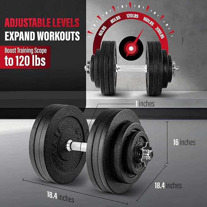 Yes4All Old School Adjustable Dumbbell Set with Weight Plates, Star Lock Collars/Connector, 40lbs to 200lbs Adjustable Weight Plates Set-FlexoryFit