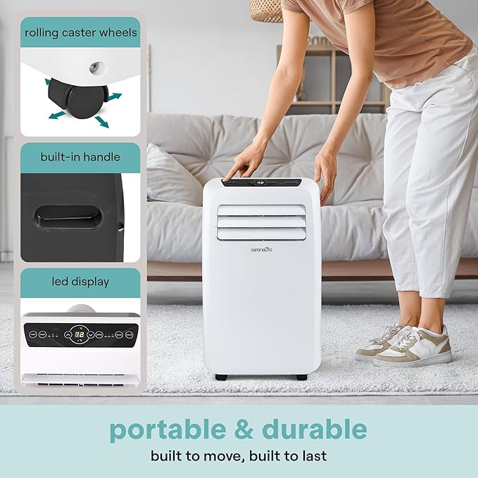 SereneLife SLPAC12 Small Remote Control, Window Mount Exhaust Kit Air Conditioner 12,000 BTU with Built-in Dehumidifier-Portable AC Unit for Rooms Up to 550 Sq Ft, White