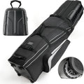 Hard Case Golf Travel Bags for Airlines with Oversize Tank Wheels, 2100D Oxford Fabric Soft Golf Club Carry Bags, Hard Cse Top Protect Club Travel Cover, Foldable for Easy to Maneuver