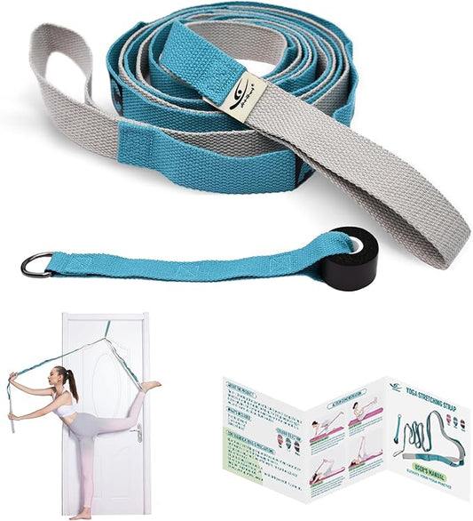 HiRui Stretching Strap Yoga Strap with Door Anchor, 14-Loops Non-Elastic Stretch Straps for Physical Therapy, Pilates, Dance, Gymnastics | Stretch Band with Workout Guide for Women & Men-FlexoryFit