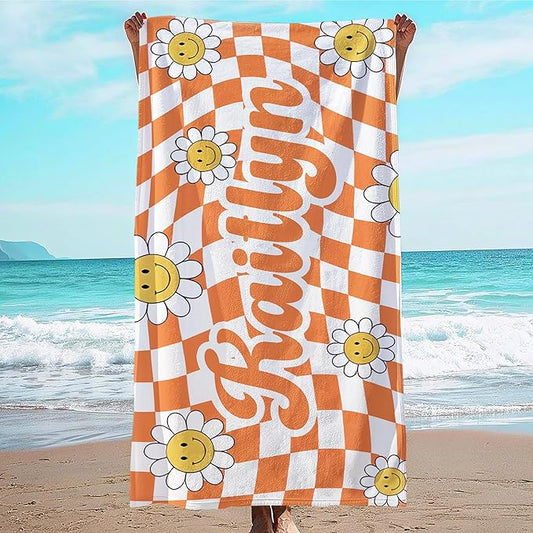 JML Personalized Beach Towel with Name, Custom Flower Beach Towel, Customized Microfiber Pool Towel, Quick Dry & Absorbent Swim Towel for Adult,Anniversary, Birthday, Summer Holiday,Vacation-FlexoryFit