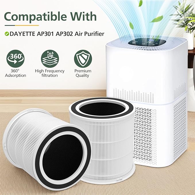 AP301 AP302 HEPA filter Replacement, ONLY for Dayette AP301 AP302 Air Purifier, HEPA and More Carbon Particles, Original filter