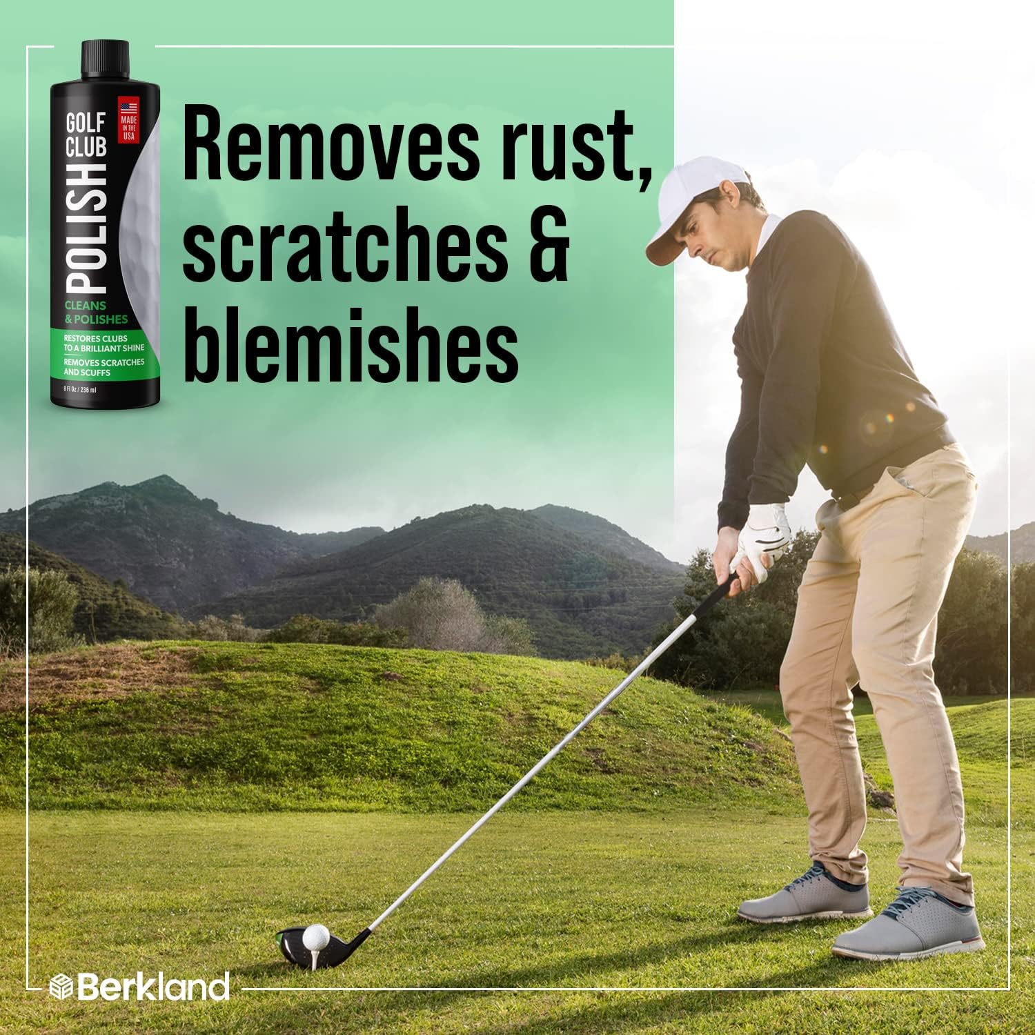 Golf Club Polish - Made In The USA Instant Golf Club Cleaner and Golf Club Scratch Remover - Cream Golf Club Polishing Kit / Golf Club Cleaning Kit - 8 oz of Metal Polish Compound - Golf Accessories