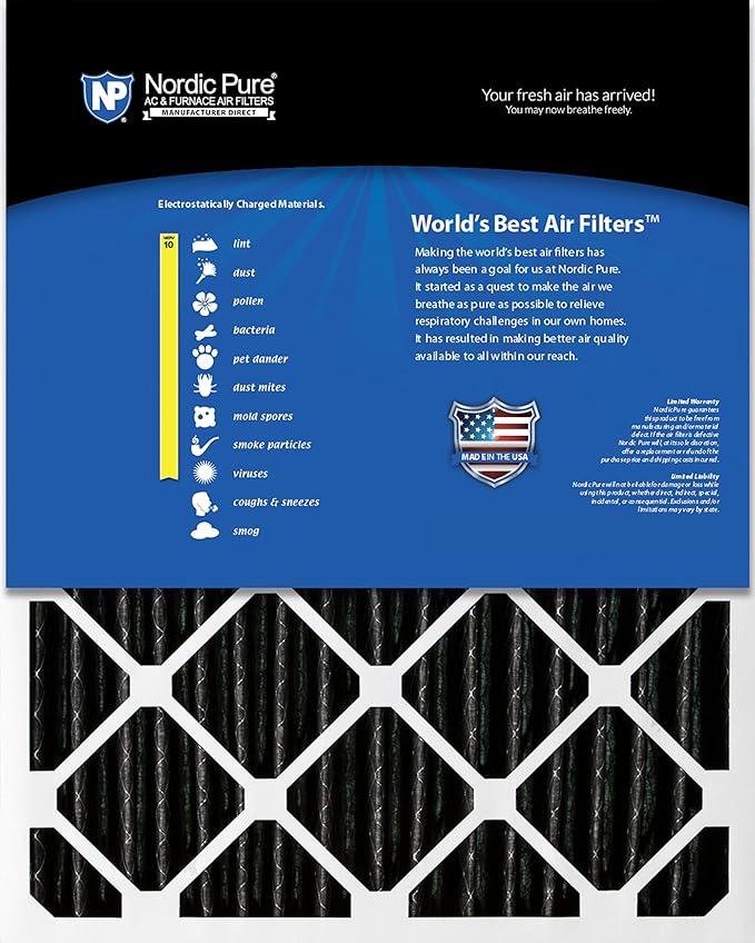 Nordic Pure 16x25x4 (15_1/2 x 24_1/2 x 3_5/8) Furnace Air Filters MERV 10 Pleated + Carbon 1 Pack
