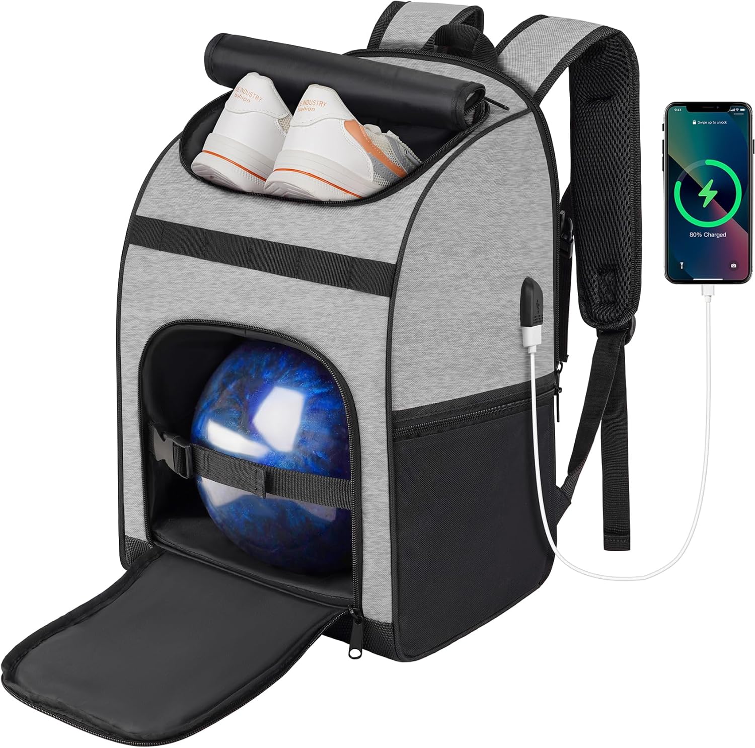 Single Bowling Ball Bag Backpack with Shoe Bag Up to Size 16, Accessories Gifts for Bowling Lovers,Bowling Bag with Padded Ball Holder