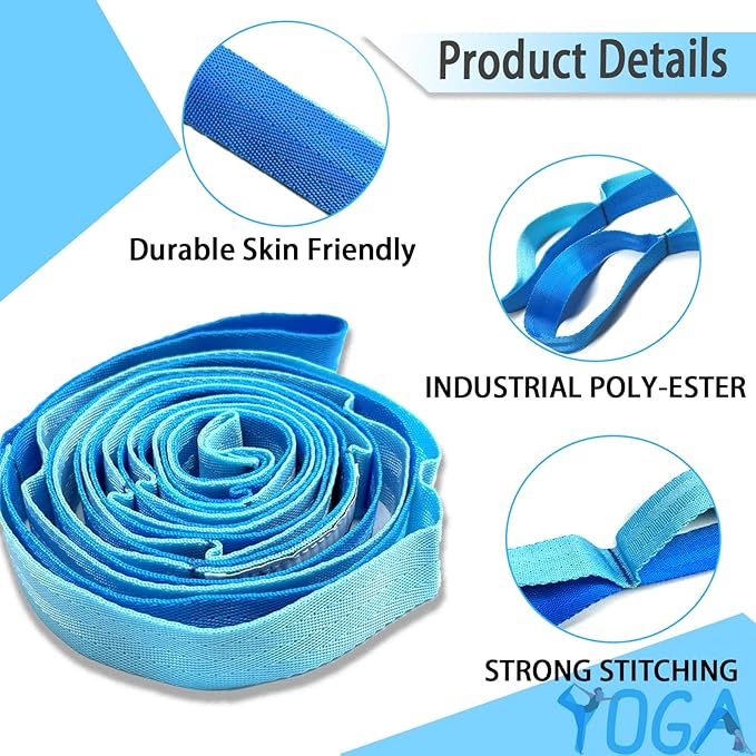 Stretching Strap Yoga Strap with Loops, Stretch Straps for Physical Therapy, Non-Elastic Exercise Strap for Pilates, Dance and Gymnastics with Workout Guide-FlexoryFit