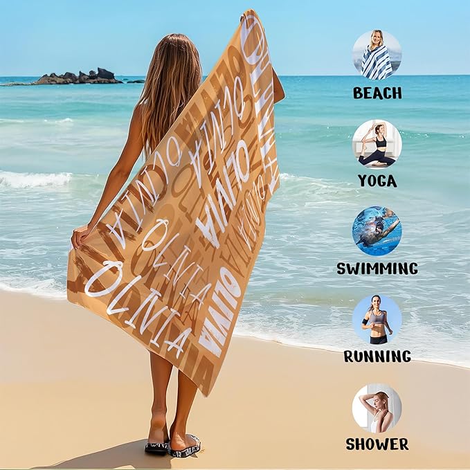 JML Personalized Beach Towel with Name, Custom Beach Towel with Name, Customized Microfiber Pool Towel, Quick Dry & Absorbent Swim Towel for Adult,Anniversary, Birthday, Summer Holiday,Vacation-FlexoryFit