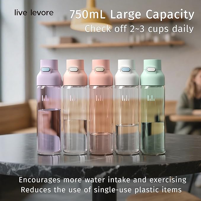 750ml Leak Proof Water Bottle with Flip Top Lid, BPA-Free USA Tritan Drink Bottle, Dishwasher Safe for Office, Outdoor & Daily Use (White B, 1 Pack)