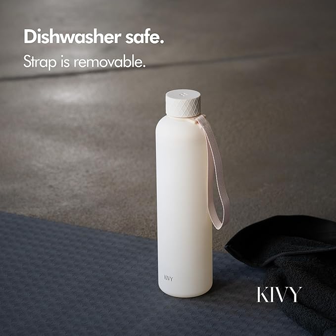 KIVY Slim Water Bottle 32oz [Lightweight & Shatterproof] Fits Backpack & Cupholder for Travel, Sports, School - Beige water bottle no straw - Cute aesthetic water bottles screw top - Dishwasher Safe-FlexoryFit