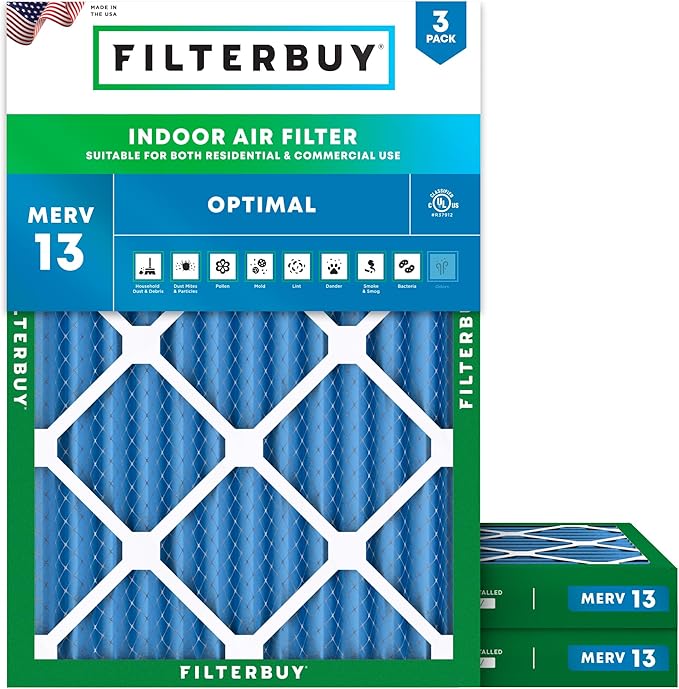 Filterbuy 14x20x2 Air Filter MERV 13 (MPR 1900) Health Defense Replacement (3-Pack), Electrostatic Pleated HVAC AC Furnace Filters, Made in USA (Actual Size: 13.50 x 19.50 x 1.75)