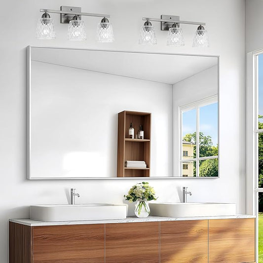 Silver Bathroom Mirror,55x36 inch Wall Mirror for Bathroom Wall Mounted,Large Rectangle Mirror for Bathroom Over Sink,Modern Metal Frame for Living Room,Bedroom Entryway,Horizontal/Vertical