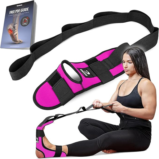 DMoose Fitness Foot & Calf Stretcher with Adjustable Padded Stretching Strap for Plantar Fasciitis, Hamstring, Heel Spurs and Achilles Tendonitis Relief - Yoga Leg Stretch Strap for Flexibility-FlexoryFit