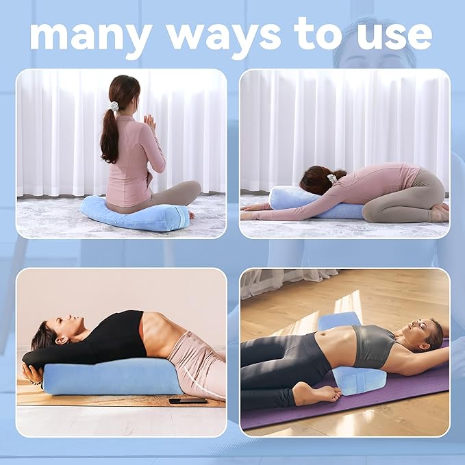 ROYALAY 2 Pcs Yoga Bolster Pillow for Restorative Yoga, Rectangular and Cylinder Meditation Pillow Set with Carrying Handles, Supportive Cushion for Exercise Workout Stretching Meditation,Sky Blue-FlexoryFit
