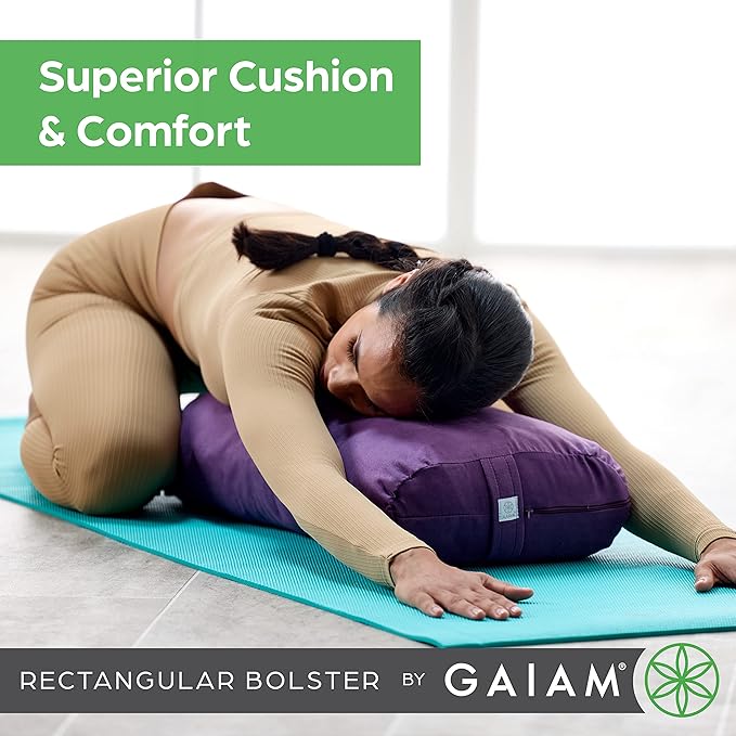 Gaiam Yoga Bolster - Long, Rectangular Meditation Pillow - Supportive Cushion for Restorative Yoga and Sitting on the Floor - Built-In Carrying Handle - Machine Washable Cover'-FlexoryFit
