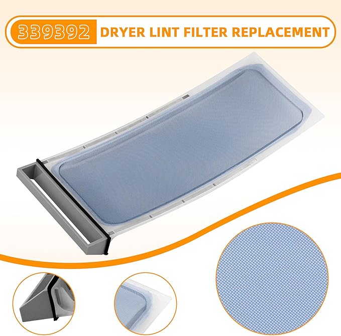 AMI PARTS 339392 339392V Dryer Lint Filter Case Screen Replacement Parts Fit for whirl-pool, ken-more - Repalce 337133, 337448, 337451, 337488, 338405, 338406, 339391, 341030, 341429, 346671, etc
