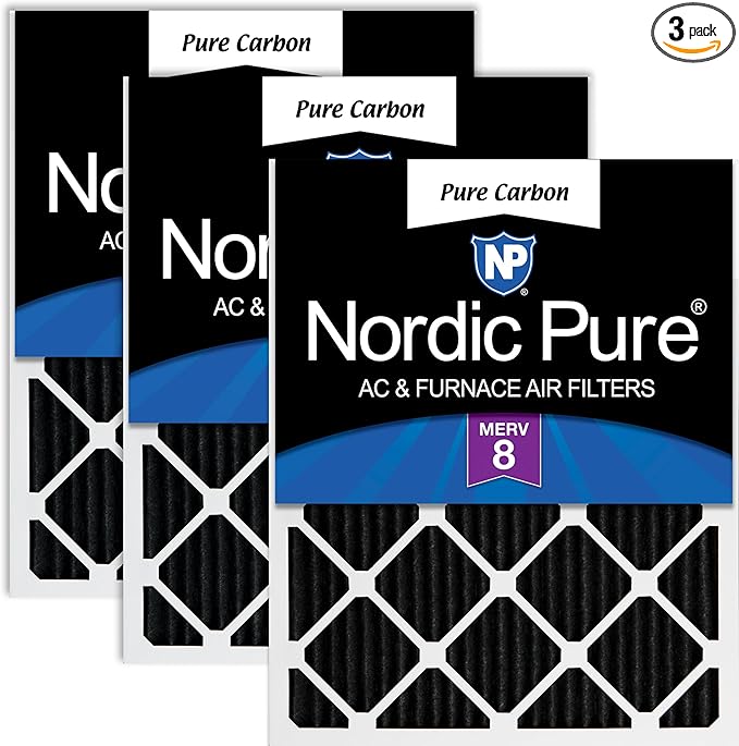Nordic Pure 18x24x1 (17 1/2 x 23 1/2 x 3/4) Pure Carbon Pleated Odor Reduction Furnace Air Filters 3 Pack