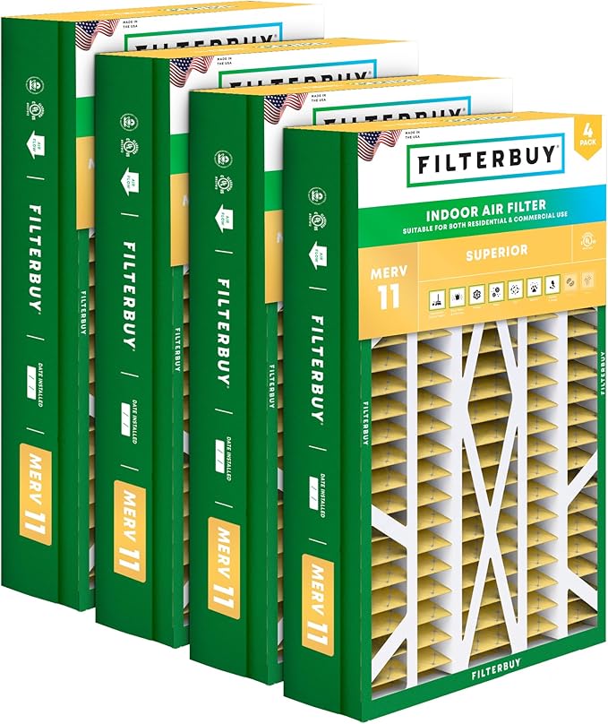 Filterbuy 14.5x27x5 Air Filter MERV 11 (MPR 1200) Allergen Defense (4-Pack), Pleated HVAC AC Furnace Filters for Trane, American Standard, Honeywell, & Accumulair (Actual Size: 14.06 x 26.13 x 4.97)