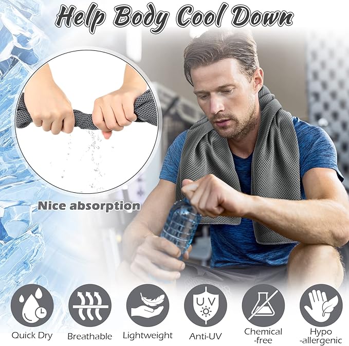 20 Pcs Cooling Towel 40" x 12" Ice Towel for Neck and Face Microfiber Chilly with Bag Breathable Yoga Gym Stay Cool Towels Sweat Rag for Workout Running Camping Pilates Beach Accessories (Dark Gray)-FlexoryFit