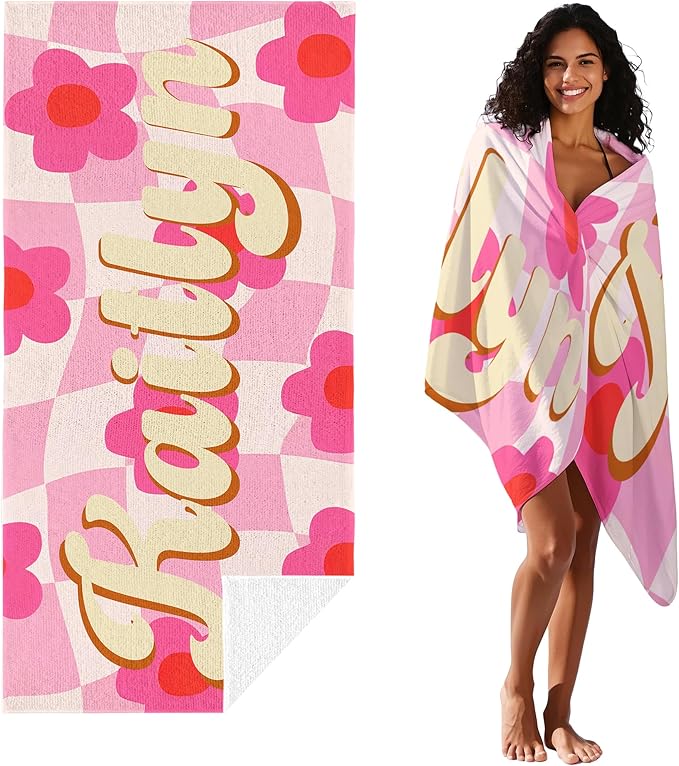 JML Personalized Beach Towel with Name, Custom Flower Beach Towel, Customized Microfiber Pool Towel, Quick Dry & Absorbent Swim Towel for Adult,Anniversary, Birthday, Summer Holiday,Vacation-FlexoryFit