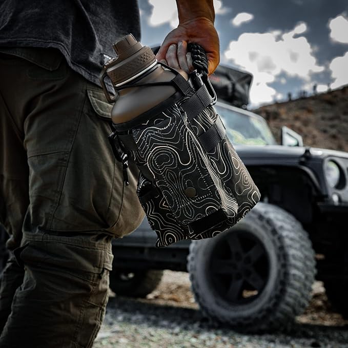 Iron InfideI Battle Bottle Sleeve - 64 oz and 32 oz Water Bottle Sleeve Only for Half Gallon 1L Steel Water Bottle | Rugged Cover with Molle for Versatile Design with Storage for Phone, Wallet & Keys-FlexoryFit
