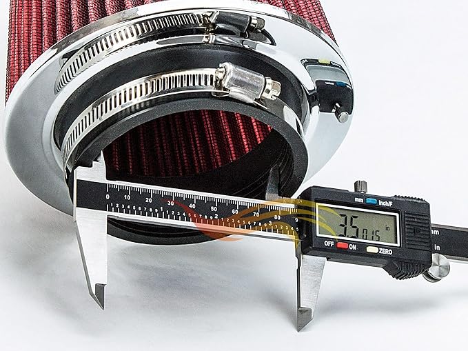 RED 3.5" 89 mm Inlet Narrow Cold Air Cone Replacement Performance Washable Clamp-On Dry Air Filter