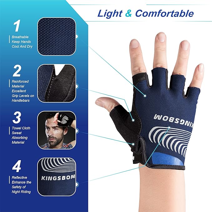 KINGSBOM Breathable Cycling Gloves, Shock-Absorbing Bike Gloves with Light Silicone Gel Pad, Anti-Slip Bicycle Gloves for Men and Women-FlexoryFit