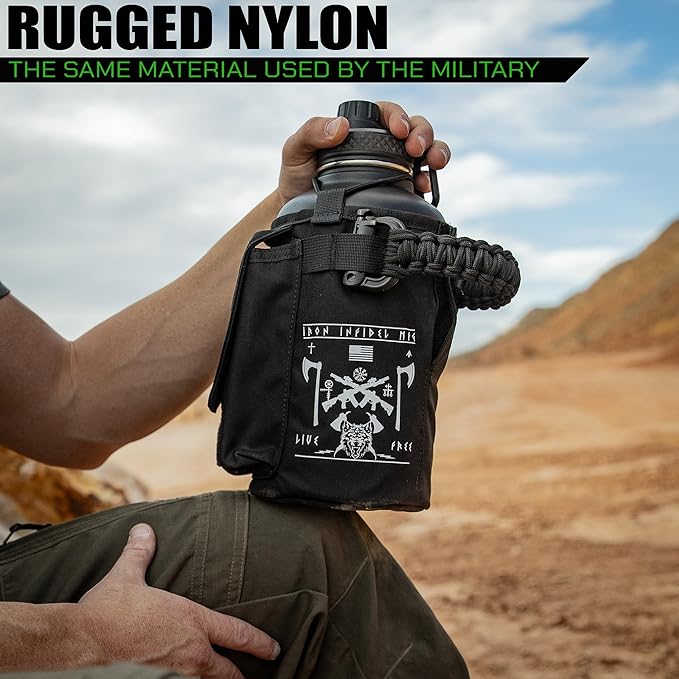 Iron InfideI Battle Bottle Sleeve - 64 oz and 32 oz Water Bottle Sleeve Only for Half Gallon 1L Steel Water Bottle | Rugged Cover with Molle for Versatile Design with Storage for Phone, Wallet & Keys-FlexoryFit