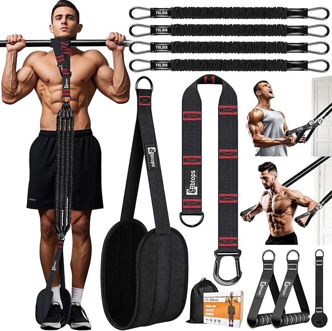 Pull Up Assistance Bands,Up to 300 lbs Assistance,Adjustable Heavy Duty 4 Resistance Bands for Pull up, with Feet/Knee Rest, Handle and Door Anchor for Home Gym Fitness Exercise Strength Training-FlexoryFit