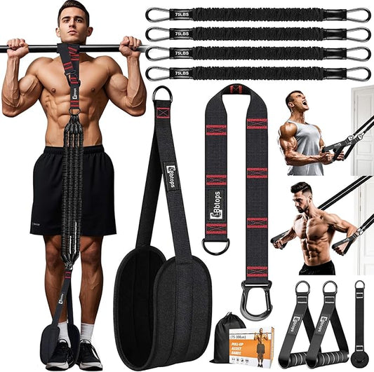 Pull Up Assistance Bands,Up to 300 lbs Assistance,Adjustable Heavy Duty 4 Resistance Bands for Pull up, with Feet/Knee Rest, Handle and Door Anchor for Home Gym Fitness Exercise Strength Training-FlexoryFit